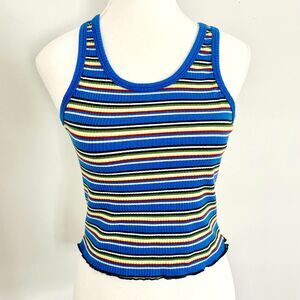 Vtg Y2K Hot Kiss Striped Tank Top Shirt Ribbed Size S/M Lettuce Hem